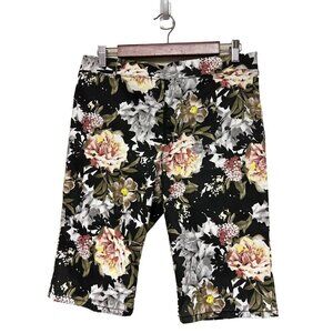 iBuffalo by David Bitton Pull On Black Floral Bermuda Shorts Women's Size XL